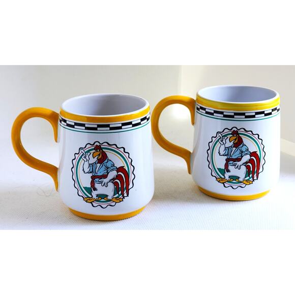 MUGS/CUPS-Foghorn Leghorn-Warner Brothers-White/Blue/Yellow-Set of 2-Holds 8 oz - Picture 1 of 10